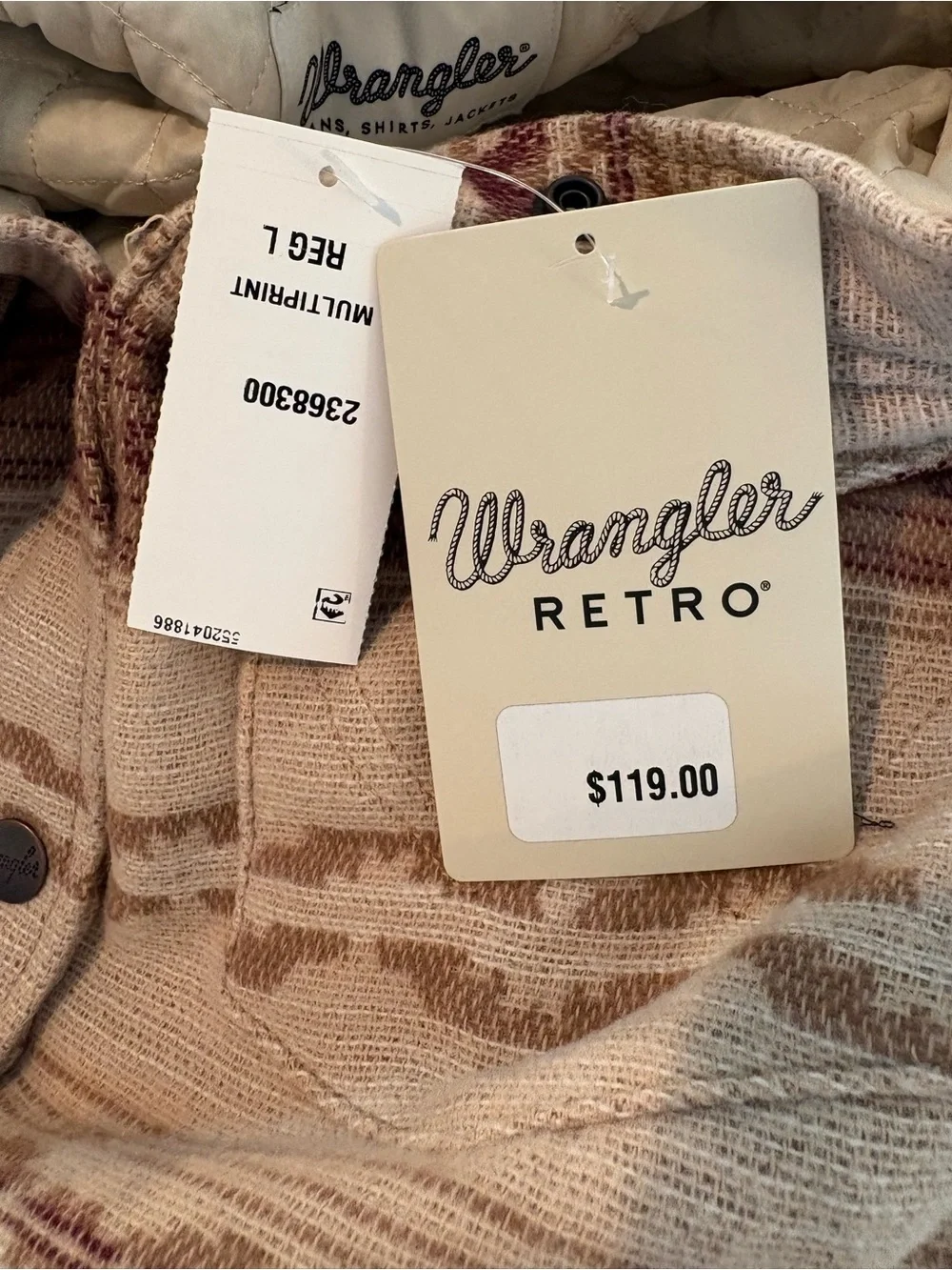Wrangler Retro Southwestern Shacket Jacket NWT Large Quilted Lined